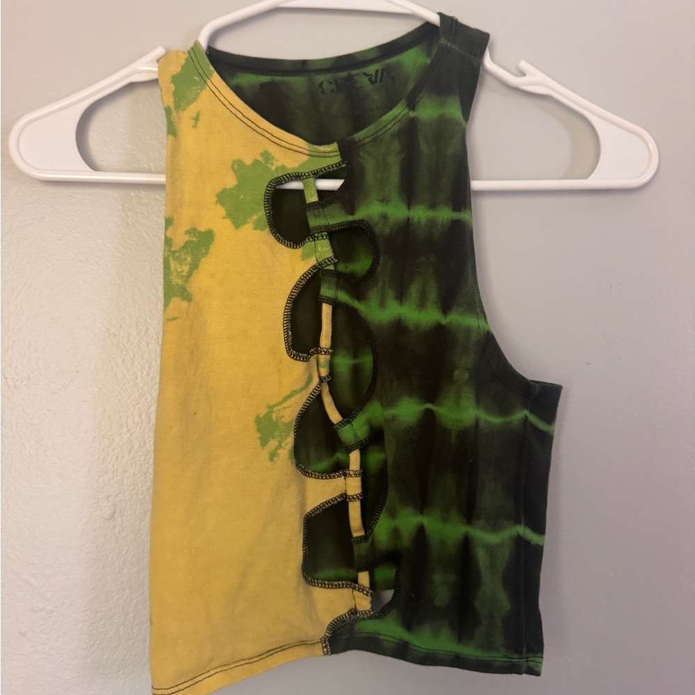 Green and Yellow Tie-Dye Crop Top